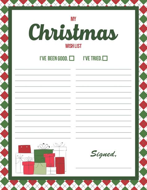 printable christmas list template     printablee