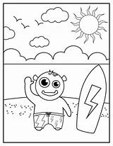 Czerwiec Kolorowanki Dzieci Surfing sketch template