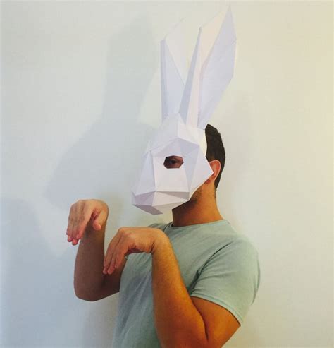 Make Your Rabbit Mask From Paper Pdf Pattern Mask Polygon Etsy