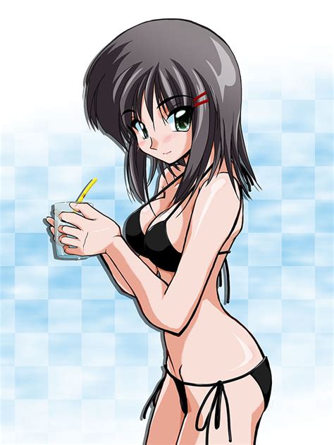 Breasts Solo Short Hair 1girl Green Eyes Cleavage Swimsuit
