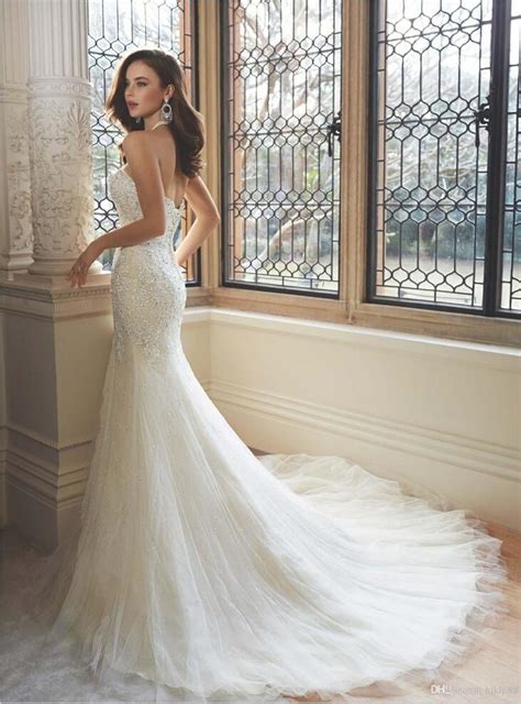 New Arrival Mermaid Wedding Dresses Fitted Bodice Beaded Lace Sexy 2016