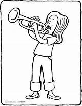 Trumpet Cartoon Drawing Playing Getdrawings Girl sketch template