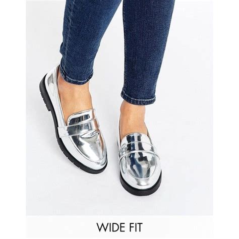 wide fit metallic loafer    polyvore featuring shoes loafers silver