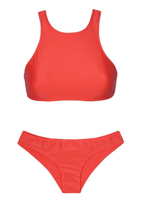 two piece swimwear crop top red sport bikini sporty red