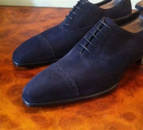 mens navy blue suede oxfords cap toe lace  formal handmade shoes   blue suede oxfords