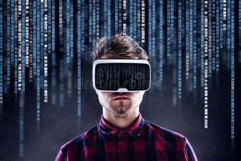 man wearing virtual reality goggles studio shot black backgrou stock image image  effect