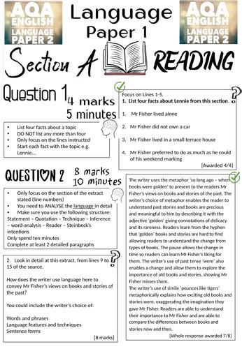 aqa language paper  revision sheet  examples teaching resources