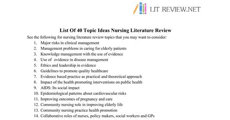 list   topic ideas nursing literature reviewpdf docdroid