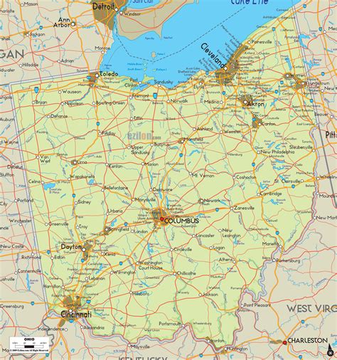 physical map  ohio state usa ezilon maps