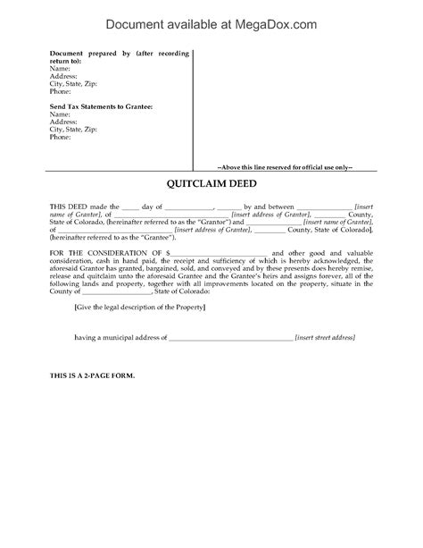 colorado quitclaim deed legal forms  business templates megadoxcom