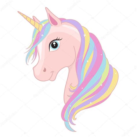 pink unicorn head  rainbow mane  horn isolated  white
