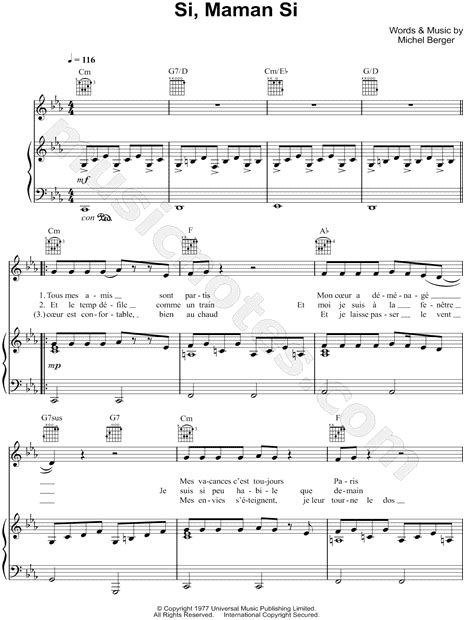 michel berger si maman si sheet music in c minor download and print