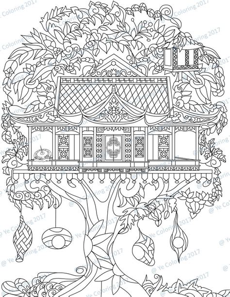 tree house coloring page printable file etsy