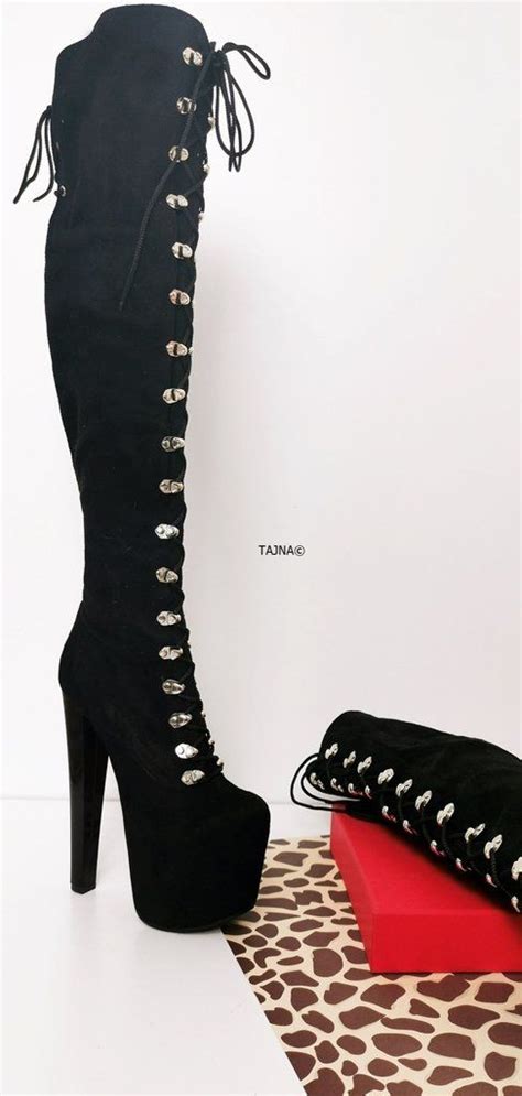 Black Suede Military High Heel Over Knee Boots Heeled Boots Boots