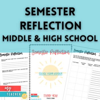 semester reflection form  myteachersd tpt