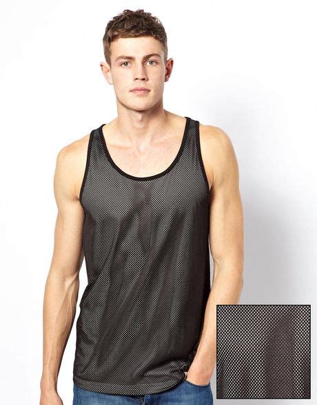 asos vest  mesh panel  contrast underlayer  black  men lyst