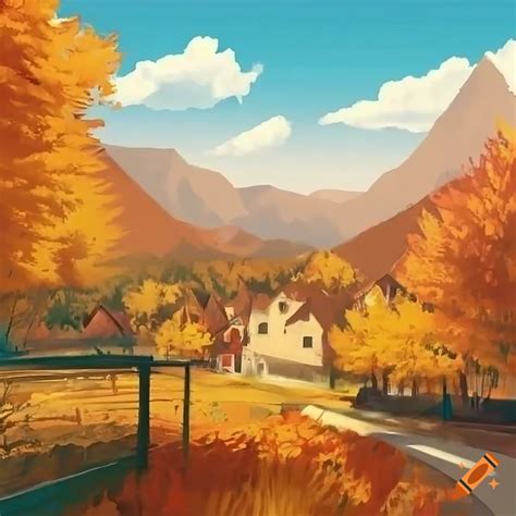 autumn suburbs surrounded  mountains