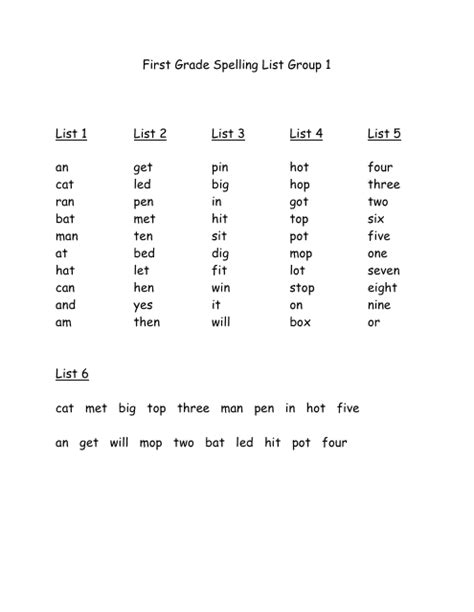 grade spelling lists  printable  templateroller