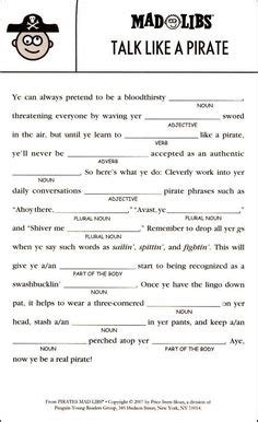 pirates mad libs additional photo  page pirate day pirate