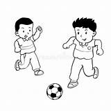 Boys Spelen Voetbal Jongens Vectorillustratie Isolated Coloring sketch template