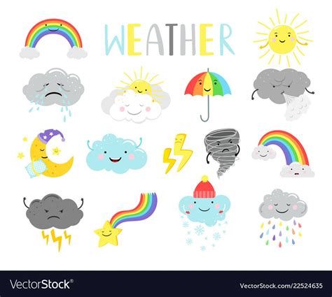 cartoon weathers items  kids royalty  vector image weather
