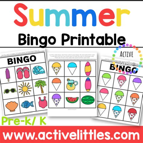 summer bingo printable active littles