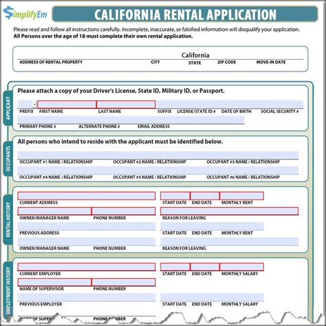 california rental application