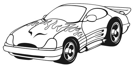 cartoon car  flames   hood  wheels  black  white