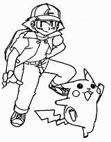Pokemon Coloring Ash Pikachu Ketchum Joyful sketch template