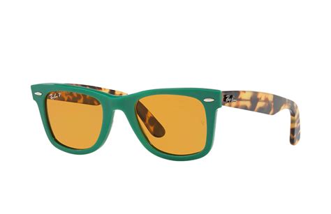 wayfarer pop sunglasses green and tortoise frame polarized yellow