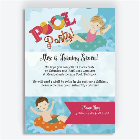 Swimming Pool Party Invitation From £0 80 Each