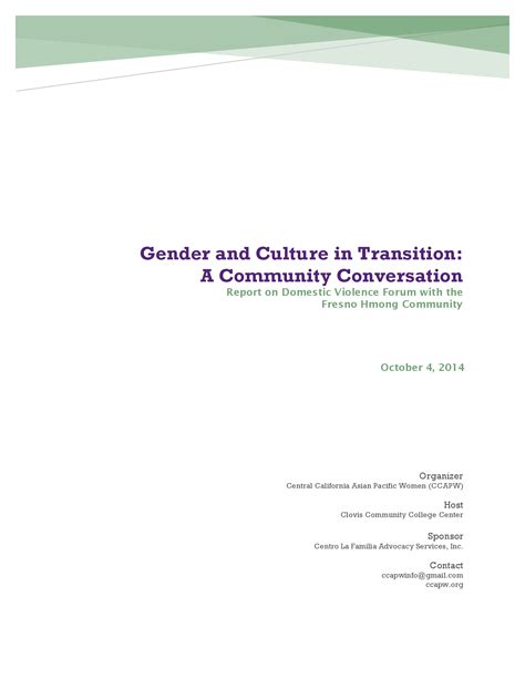 gender and culture in transition a community conversation report on