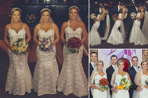 wedding guests saw triple when three identical sisters tied the knot