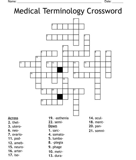 medical terminology crossword wordmint