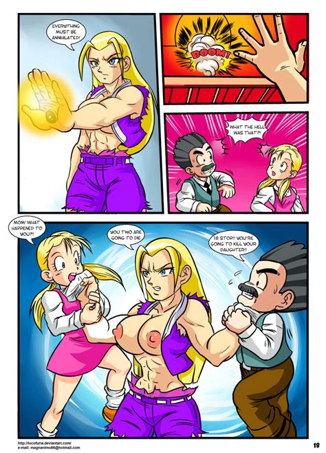 rule 34 android 18 blonde hair blue eyes breasts comic
