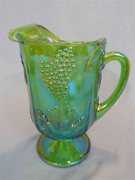 Gorgeous Vintage Green Carnival Glass Pitcher Indiana Glass Company