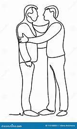Disegno Uomini Hugging Continuo Tratteggio Isolato Sui Precedenti Abbracciare Monocromio Bianchi Men Uomo Linee sketch template