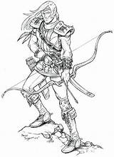 Elf Ranger Colorier Warrior Dungeons Elves sketch template