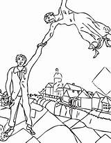 Chagall Arte Opere Quadri Passeggiata Colorear Promenade Supercoloring Fare Famosi Stampare Scuola Vitebsk Quadro Ciao Misti Conoscere Mondrian Arlecchino Meglio sketch template