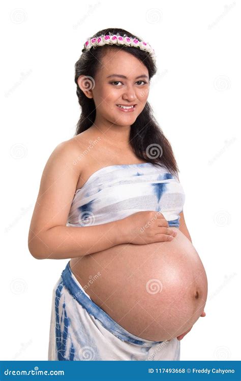 portrait  ethnic pregnant lady stock photo image  beach