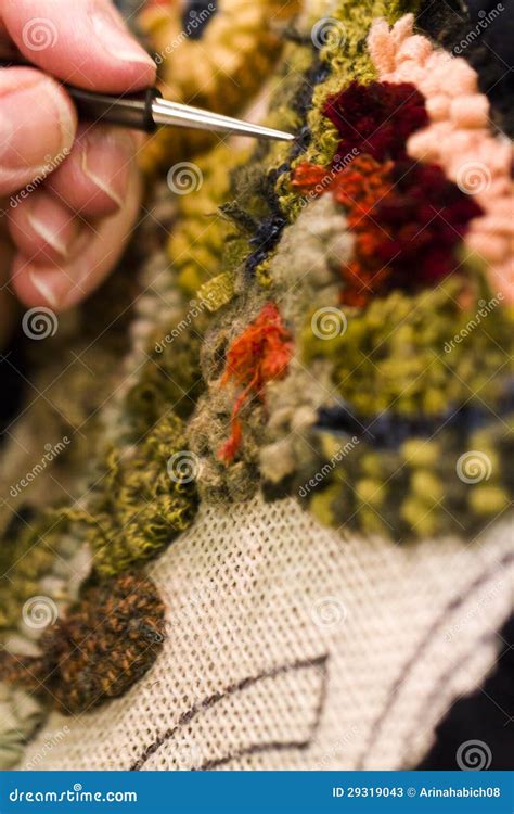 rug hooking stock image image  type linen knott