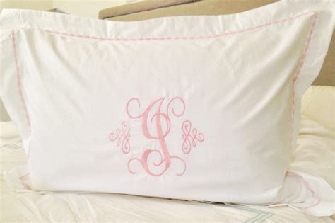 monogram pillow sham  custom embroidered border monogram bedding wedding gift