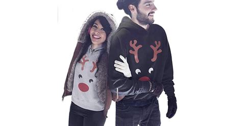 red nose reindeer graphic matching couple hoodie set