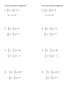 worksheet solve systems  equations  fractions   coverts class