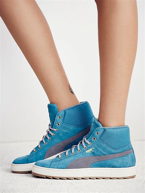 people puma womens suede winterized high tops  blue lyst