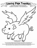 Coloring Pig Flying Outline Pages Tattoo Kids Winged Pigs Color Fly Tuesday Mario Animal Dulemba sketch template