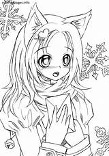 Cat Coloring Pages Anime Japanese Getcolorings Girl sketch template