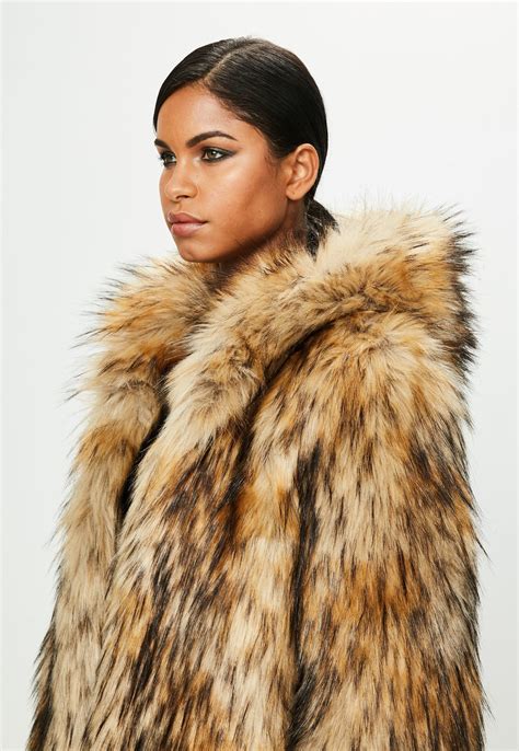 Missguided Peace Love Brown Faux Fur Maxi Coat Lyst