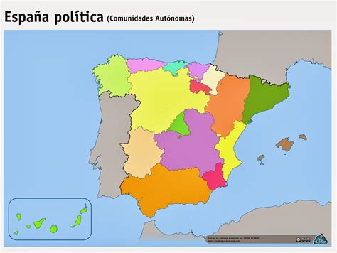 mapa politico de espana mudo en color