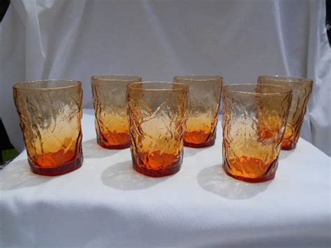 Vintage Bryce Glass El Rancho Pattern Amber Rock Juice Tumblers Set Of
